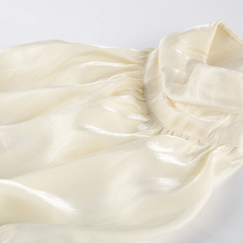 Top fruncido con cuello halter brillante - Blusa elegante sin mangas