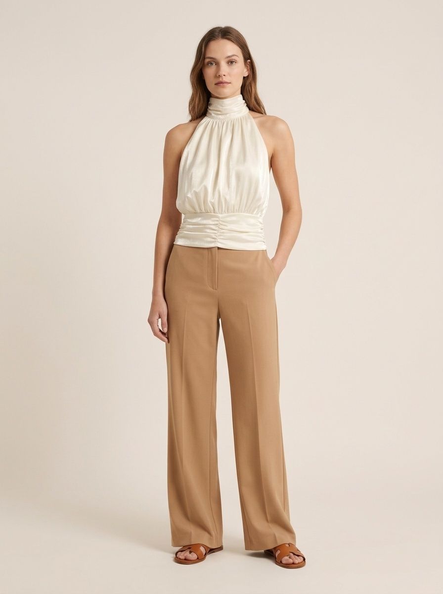 Women's Pleated Halter Top with Ruched Waist