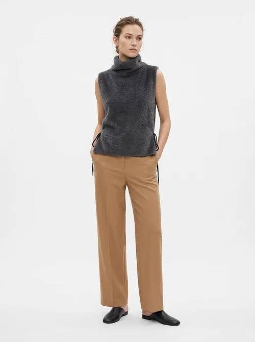Faux Fur Turtleneck Vest with Side Ties