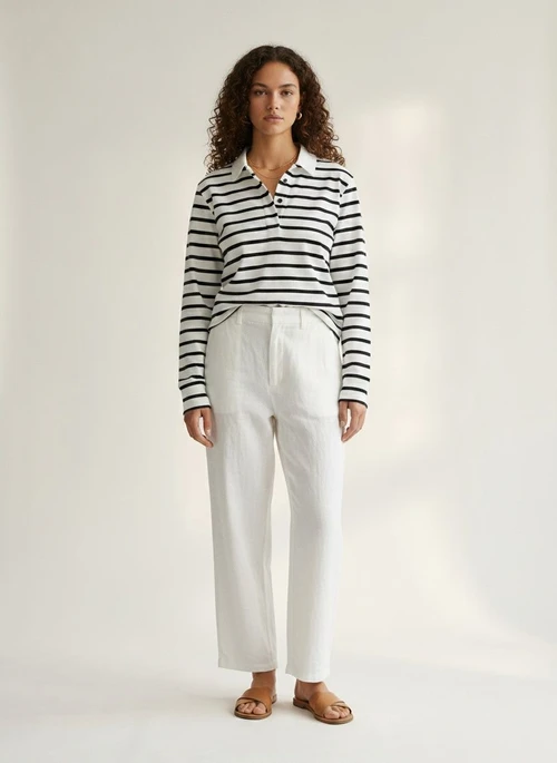 Polo rayé oversize - Haut décontracté à manches longues