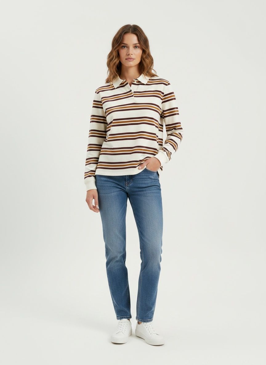 Polo rugby rétro rayé à manches longues pour femme