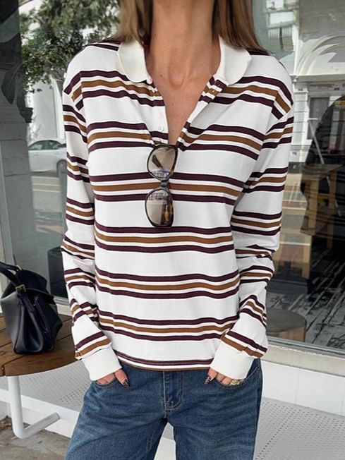 Polo de rugby de manga larga a rayas estilo retro para mujer