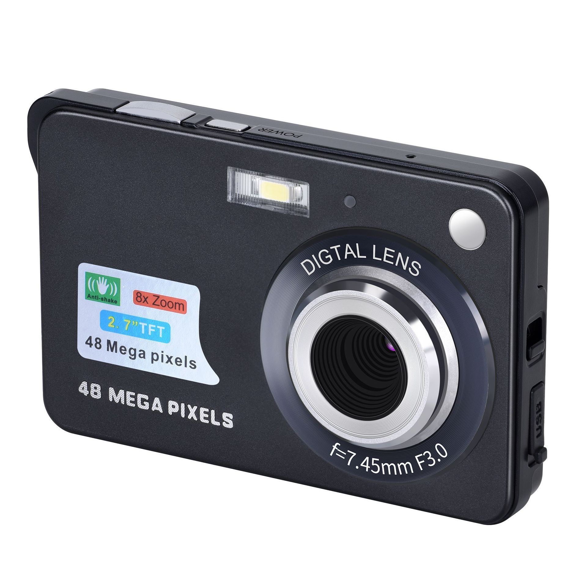 Compact Digital Camera 48MP Point and Shoot, 8X Digital Zoom, 2.7-Inch TFT Screen, Anti-Shake Technology