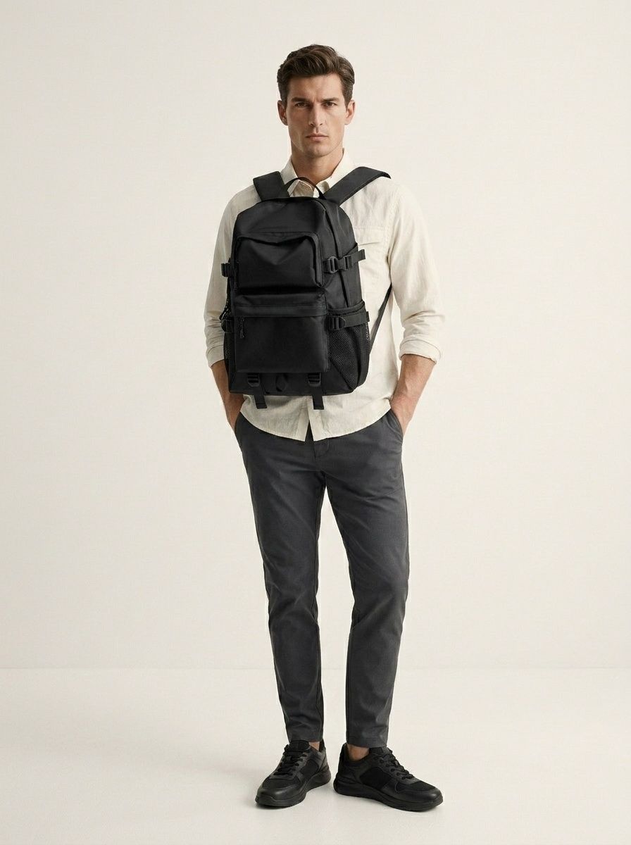 Durable Black Travel Backpack with Laptop Compartment