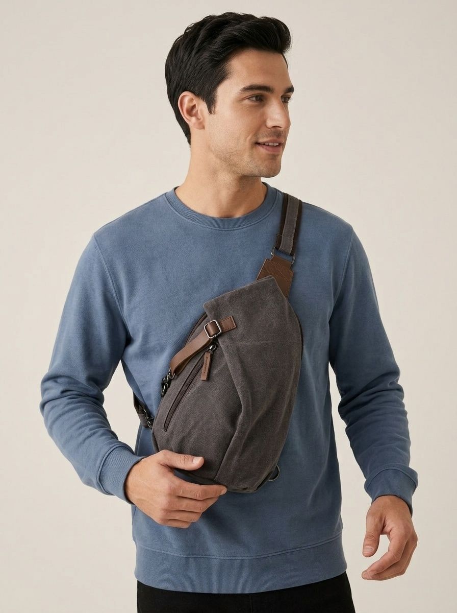 Urban Explorer Men's Canvas Sling Bag - Grey Crossbody