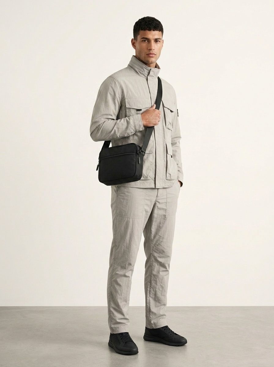 Sleek Black Crossbody Bag - Durable & Multi-Pocket