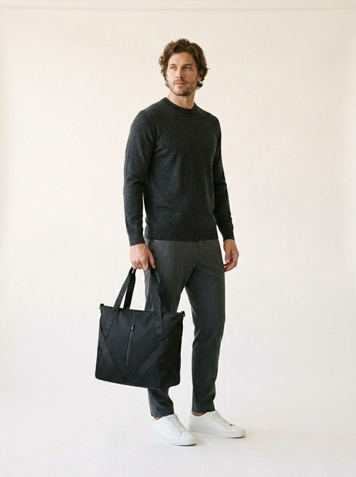 Men's Black Nylon Tote Bag - Gym & Travel Shoulder Bag