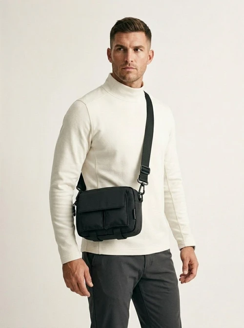 Men's Black Utility Crossbody Bag - Durable & Stylish