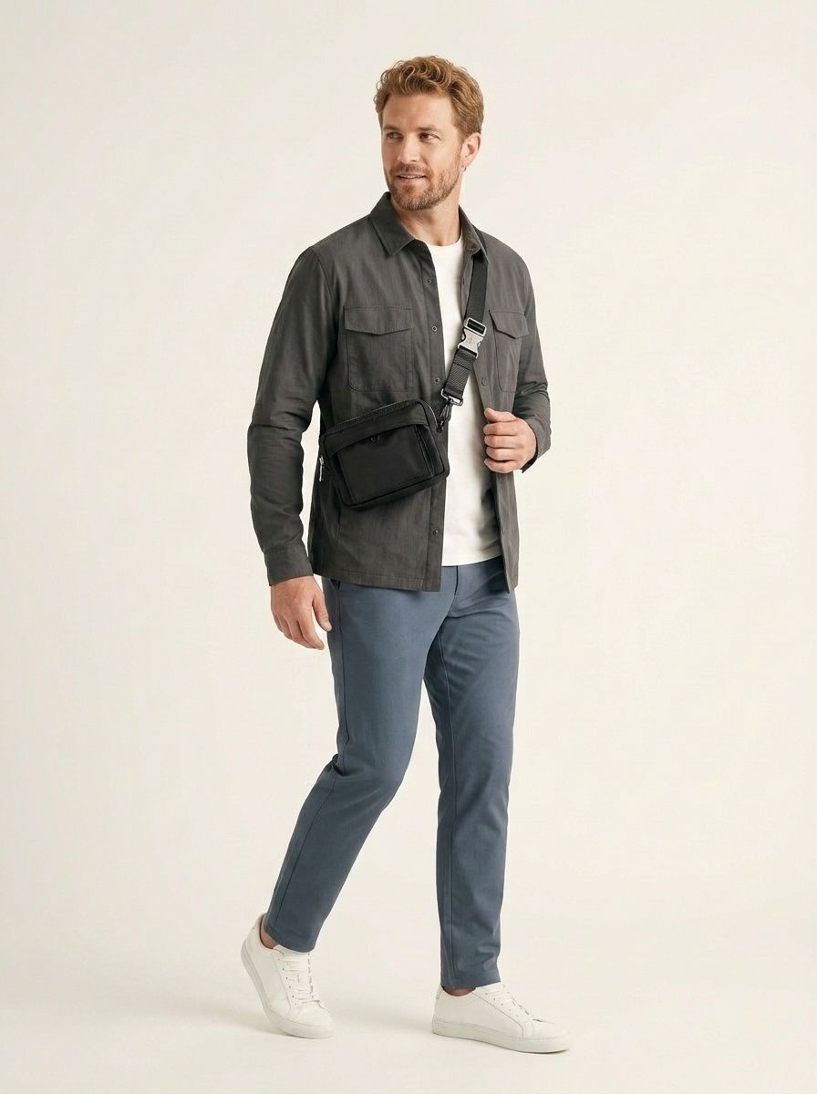 Men's Black Nylon Crossbody Bag - Mini Shoulder Pouch