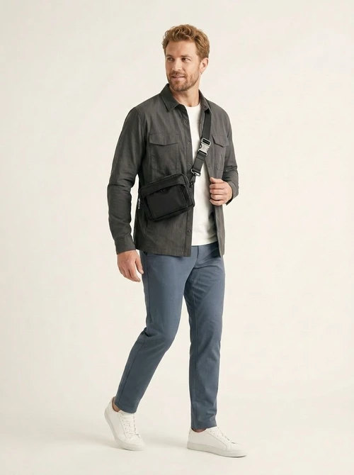 Men's Black Nylon Crossbody Bag - Mini Shoulder Pouch