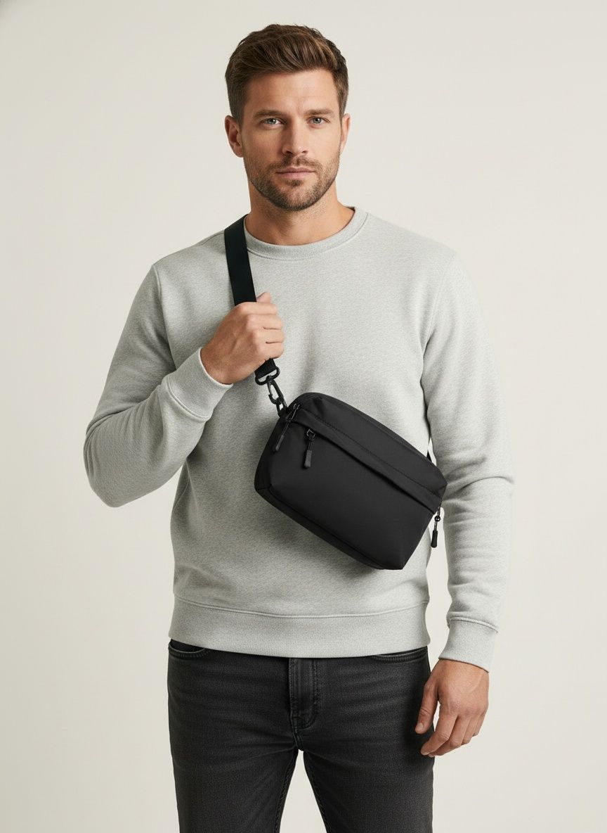 Men's Black Casual Crossbody Shoulder Bag