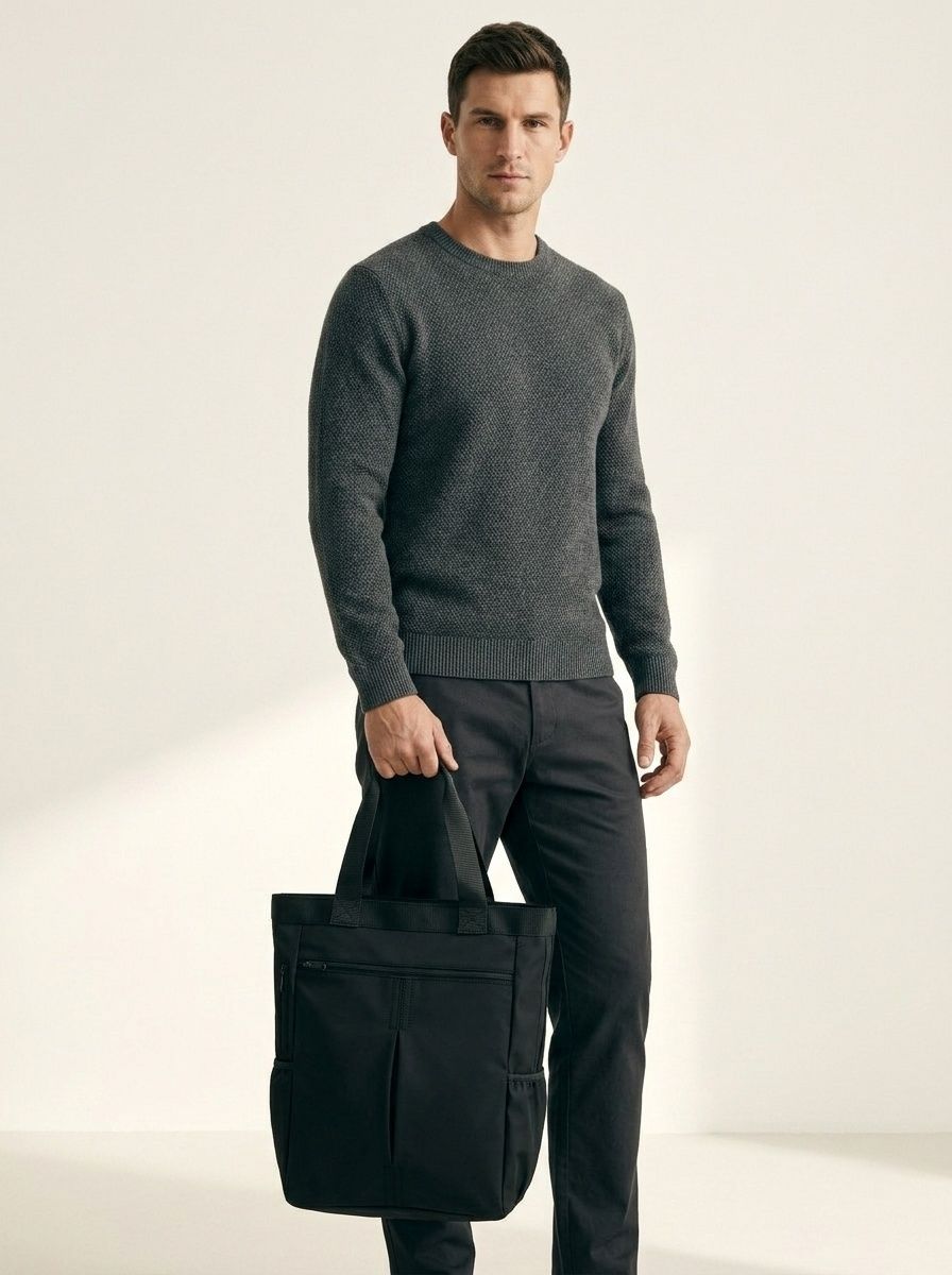 Versatile Black Nylon Tote Bag - Laptop & Travel Ready