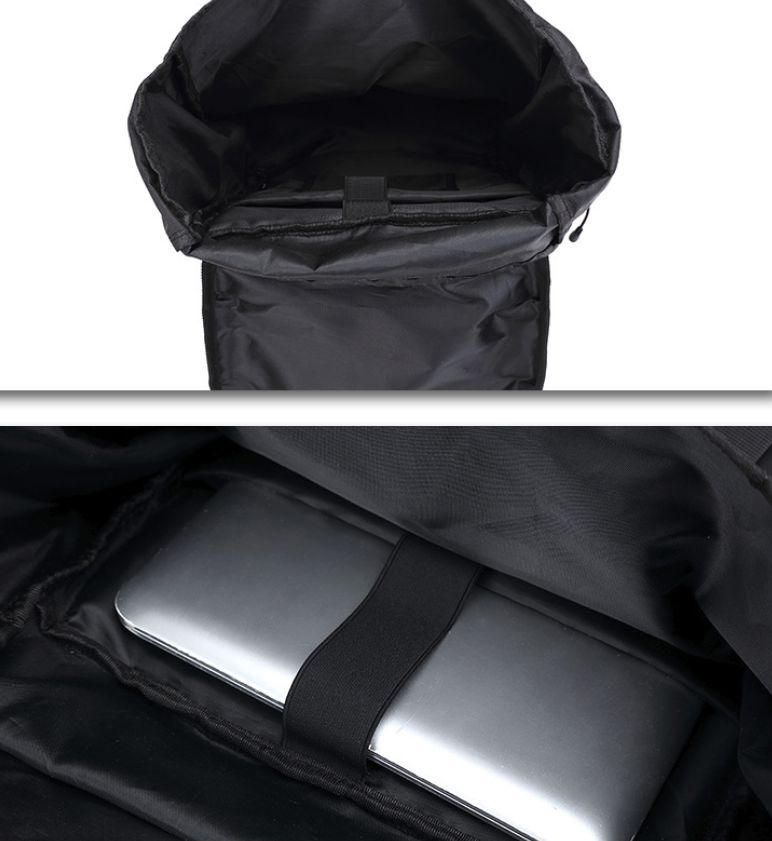Stylish Black Roll-Top Backpack with Laptop Sleeve
