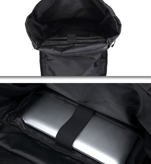 Stylish Black Roll-Top Backpack with Laptop Sleeve