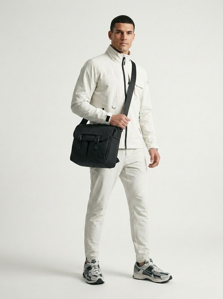 Matte Black Messenger Bag - Durable Crossbody for Men