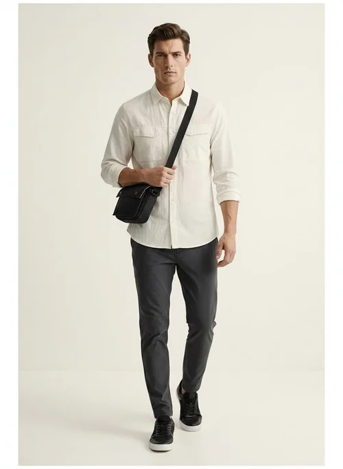 Men's Compact Black Crossbody Bag - Casual Shoulder Pouch