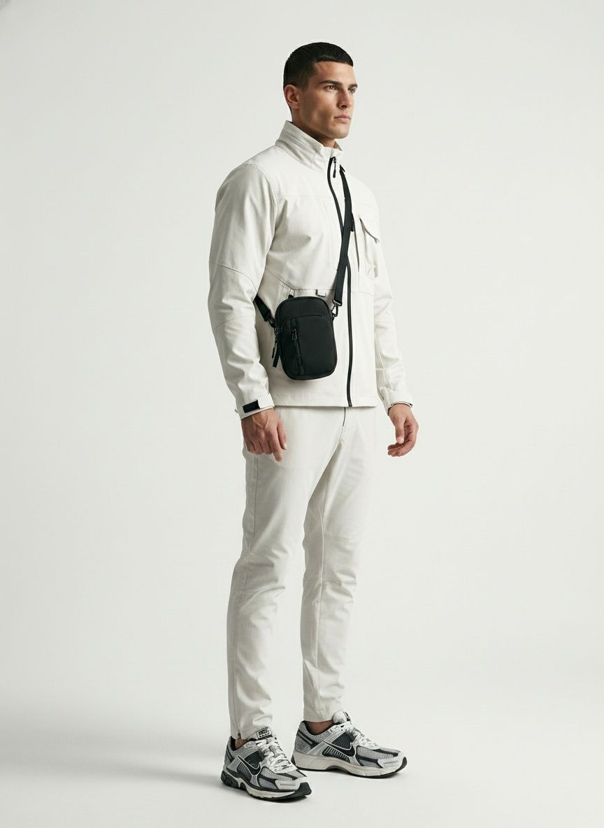 Men's Black Nylon Crossbody Bag - Small Shoulder Pouch