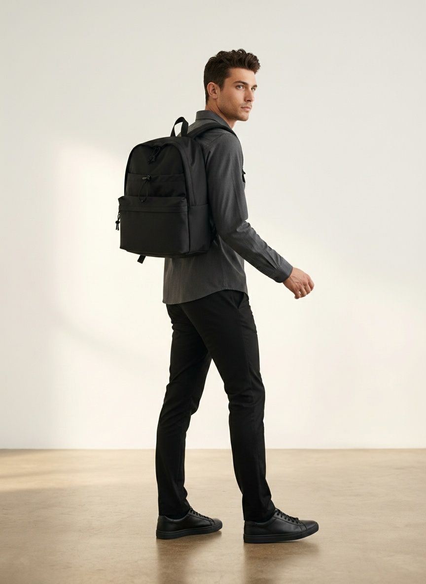 Minimalist Black Backpack - Casual Laptop Travel Bag