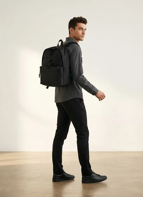 Minimalist Black Backpack - Casual Laptop Travel Bag