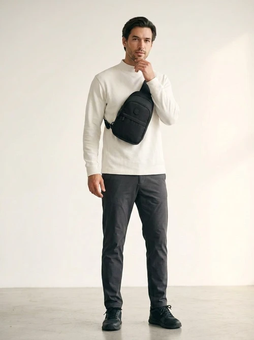 Men's Compact Black Sling Bag - Chest Crossbody Pack