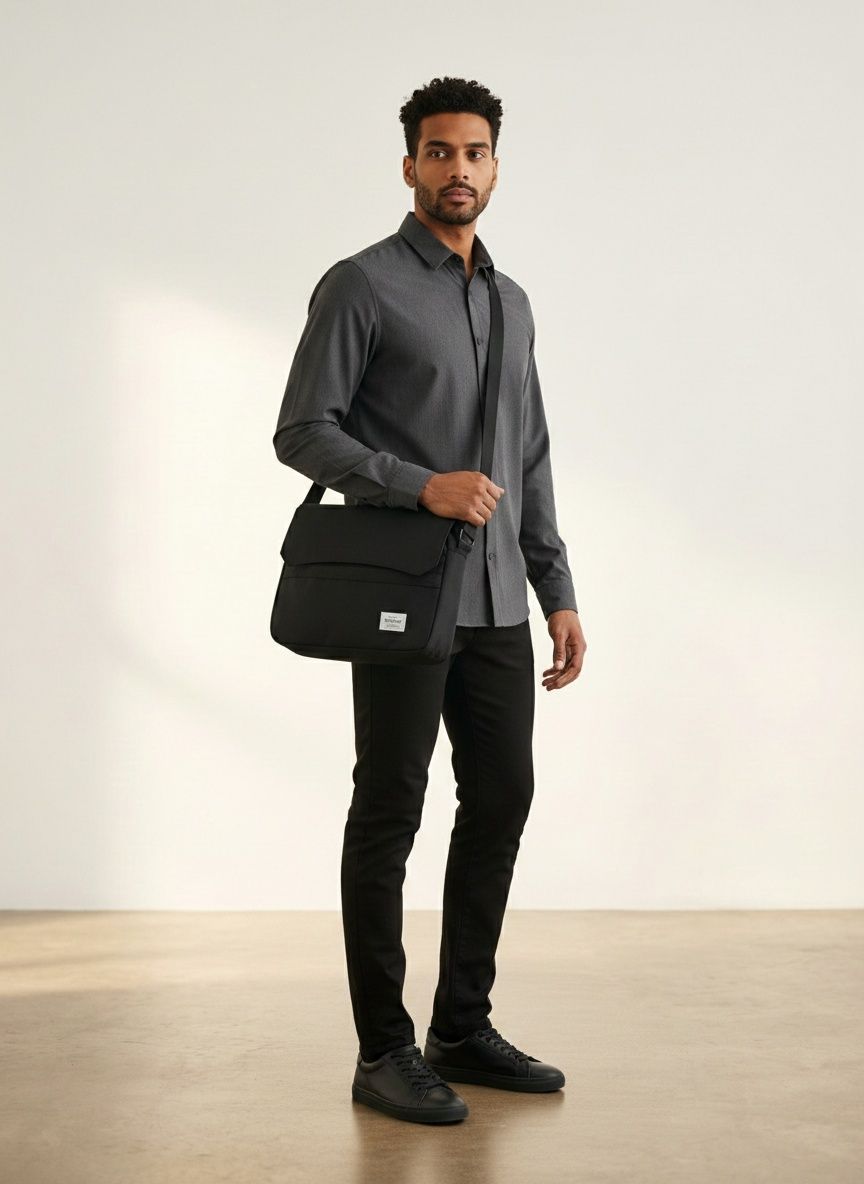 Men's Casual Black Messenger Bag - Crossbody Computer Bag
