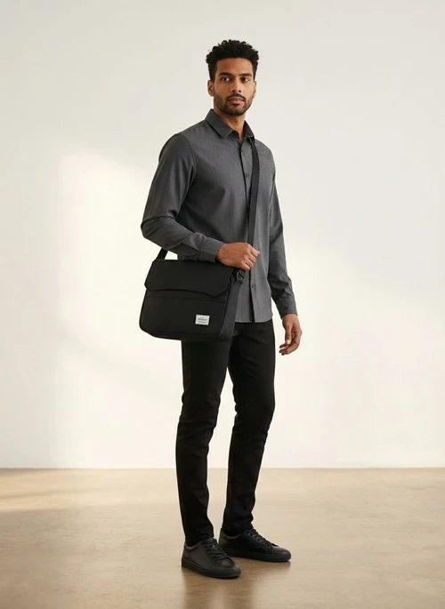 Men's Casual Black Messenger Bag - Crossbody Computer Bag