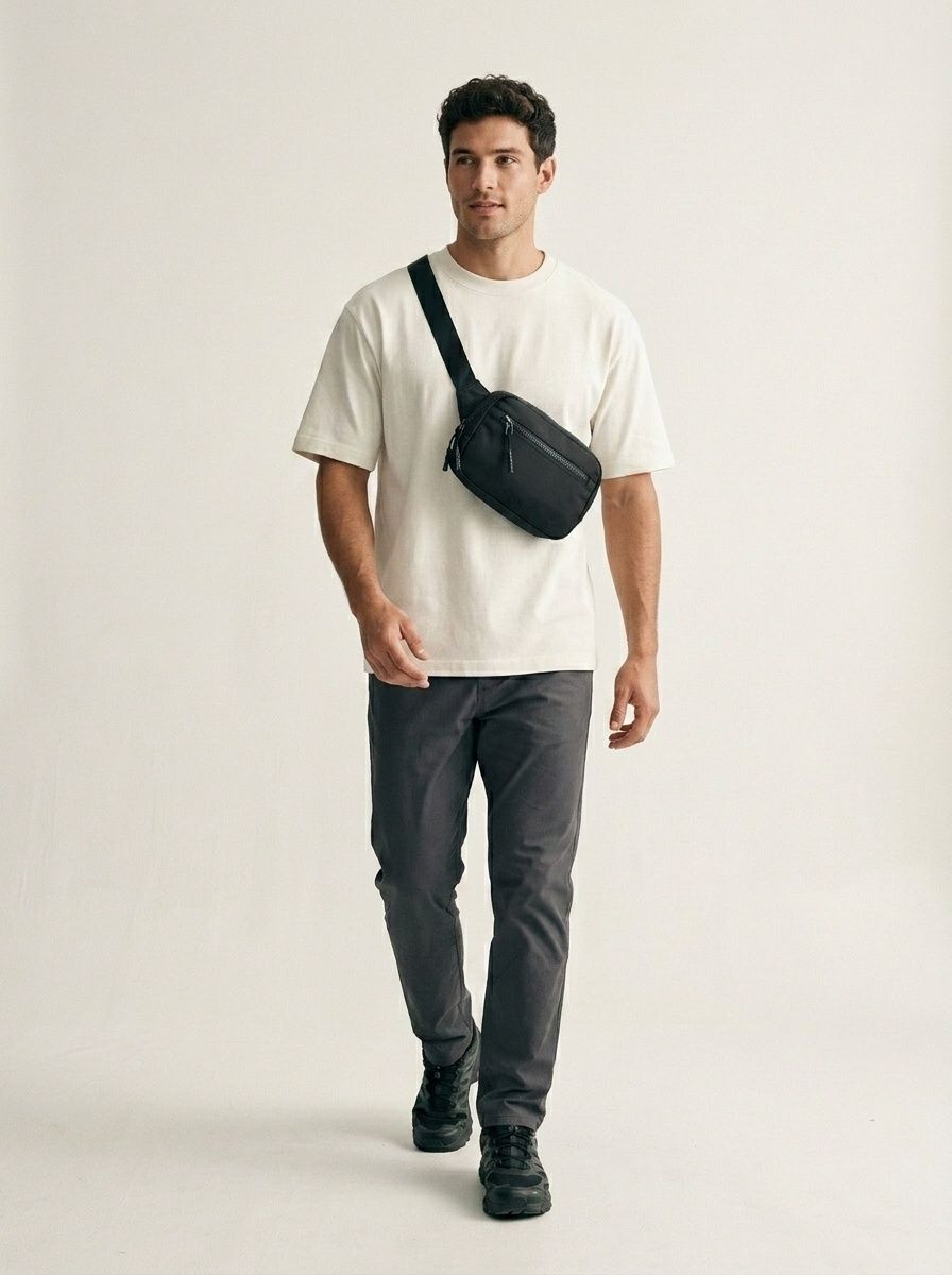 Sleek Black Chest Bag - Compact Crossbody Sling Pack