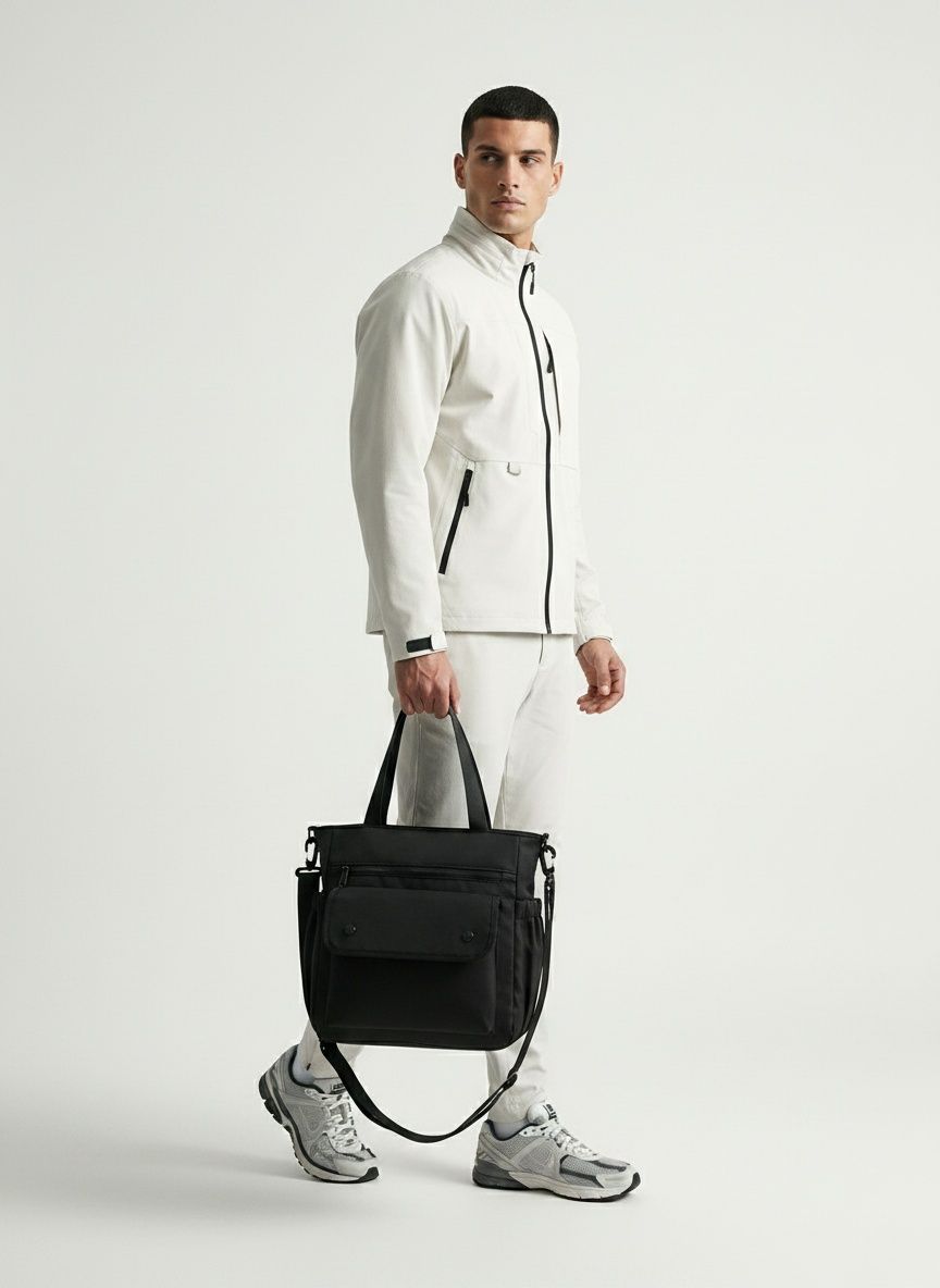 Men's Black Utility Messenger Bag with Pockets