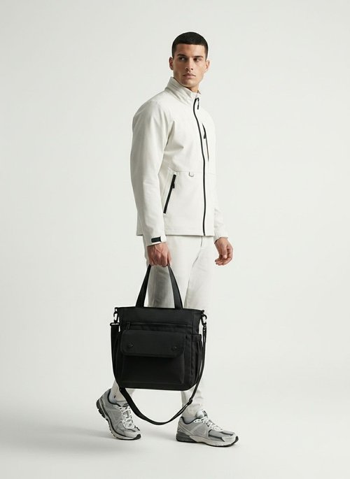 Men's Black Utility Messenger Bag with Pockets