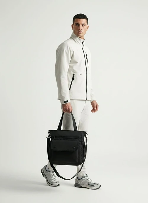 Men's Black Utility Messenger Bag with Pockets