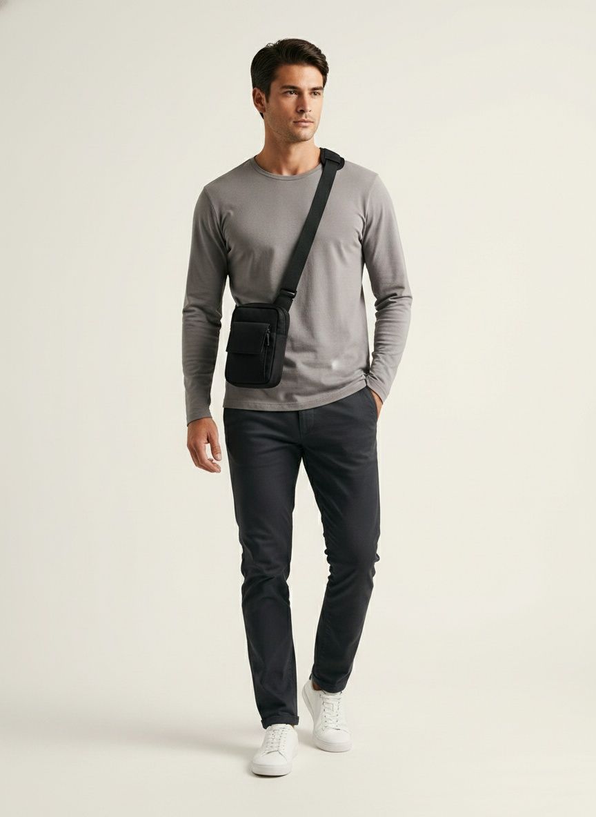 Compact Black Sling Bag - Chest Crossbody Pack for Men