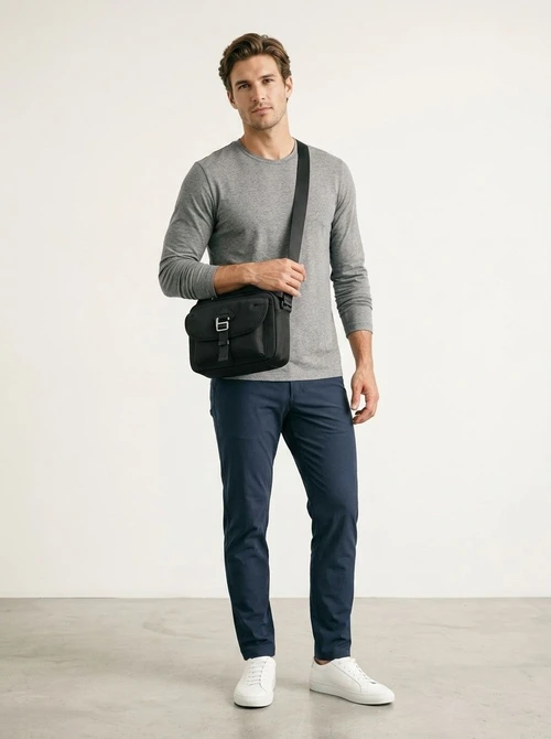 Men's Black Crossbody Messenger Bag - Durable & Stylish