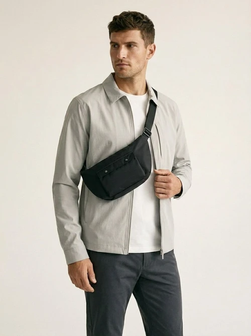 Sleek Black Nylon Crossbody Sling Bag