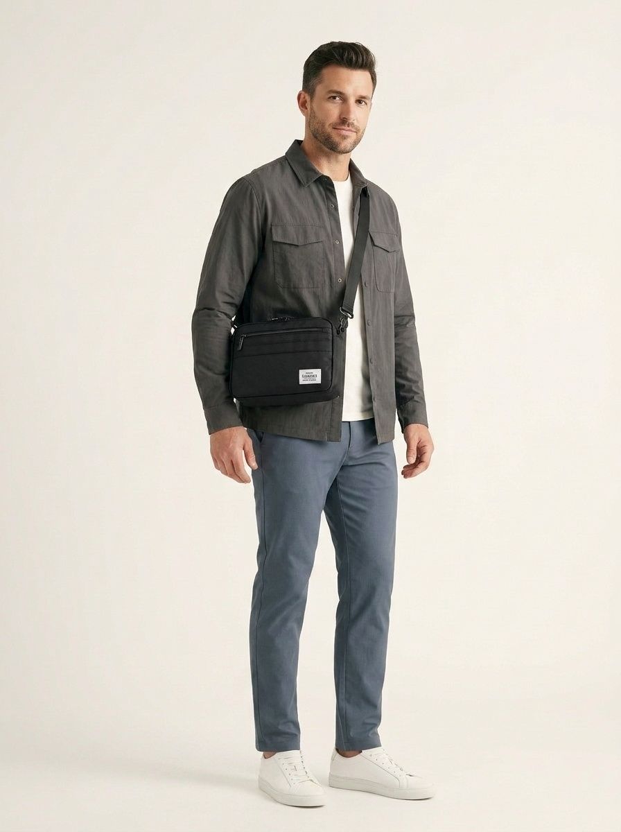 Men's Black Casual Crossbody Bag - Compact & Stylish