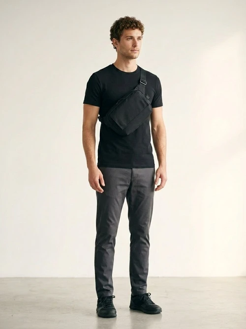 Sleek Matte Black Crossbody Sling Bag for Men