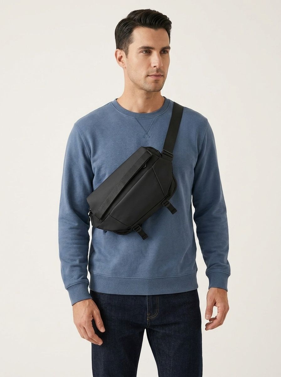 Modern Black Crossbody Sling Bag for Men - Tablet Ready