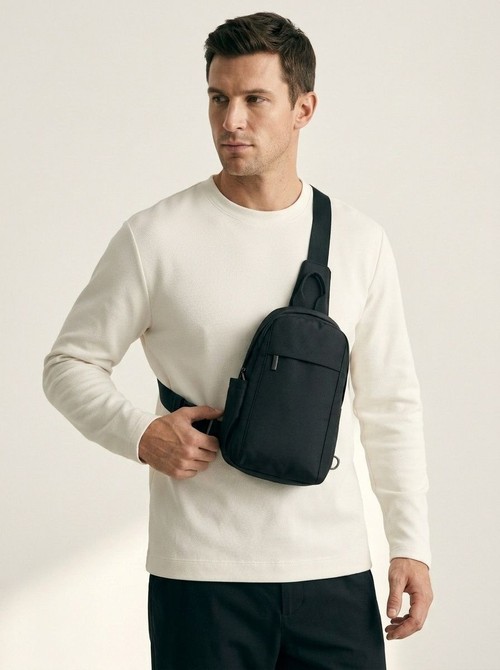 Men's Minimalist Black Chest Crossbody Pack