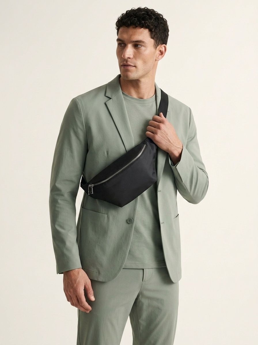 Sleek Black Nylon Fanny Pack - Adjustable Waist Bag