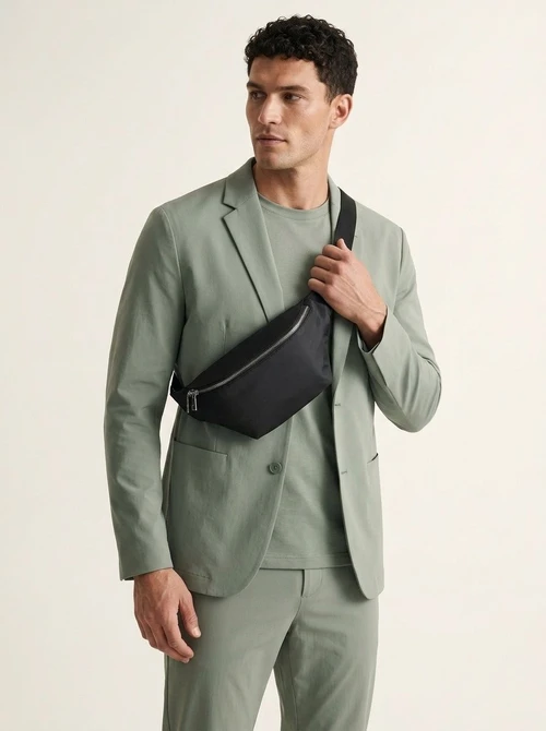 Sleek Black Nylon Fanny Pack - Adjustable Waist Bag