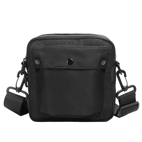 Unisex Black Nylon Crossbody Bag - Small Messenger Pouch