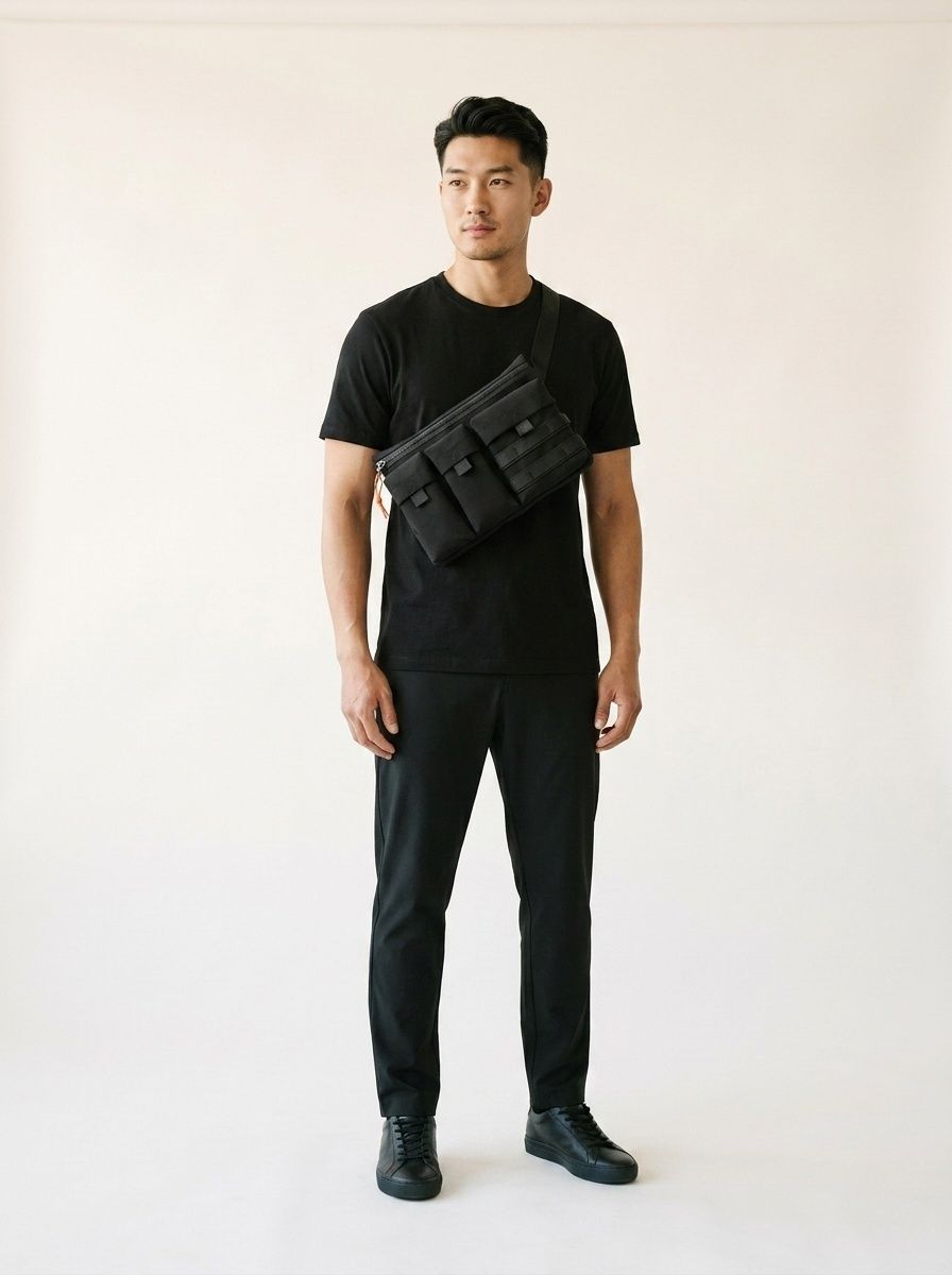 Men's Black Utility Crossbody Bag - Multi-Pocket Tech Pouch