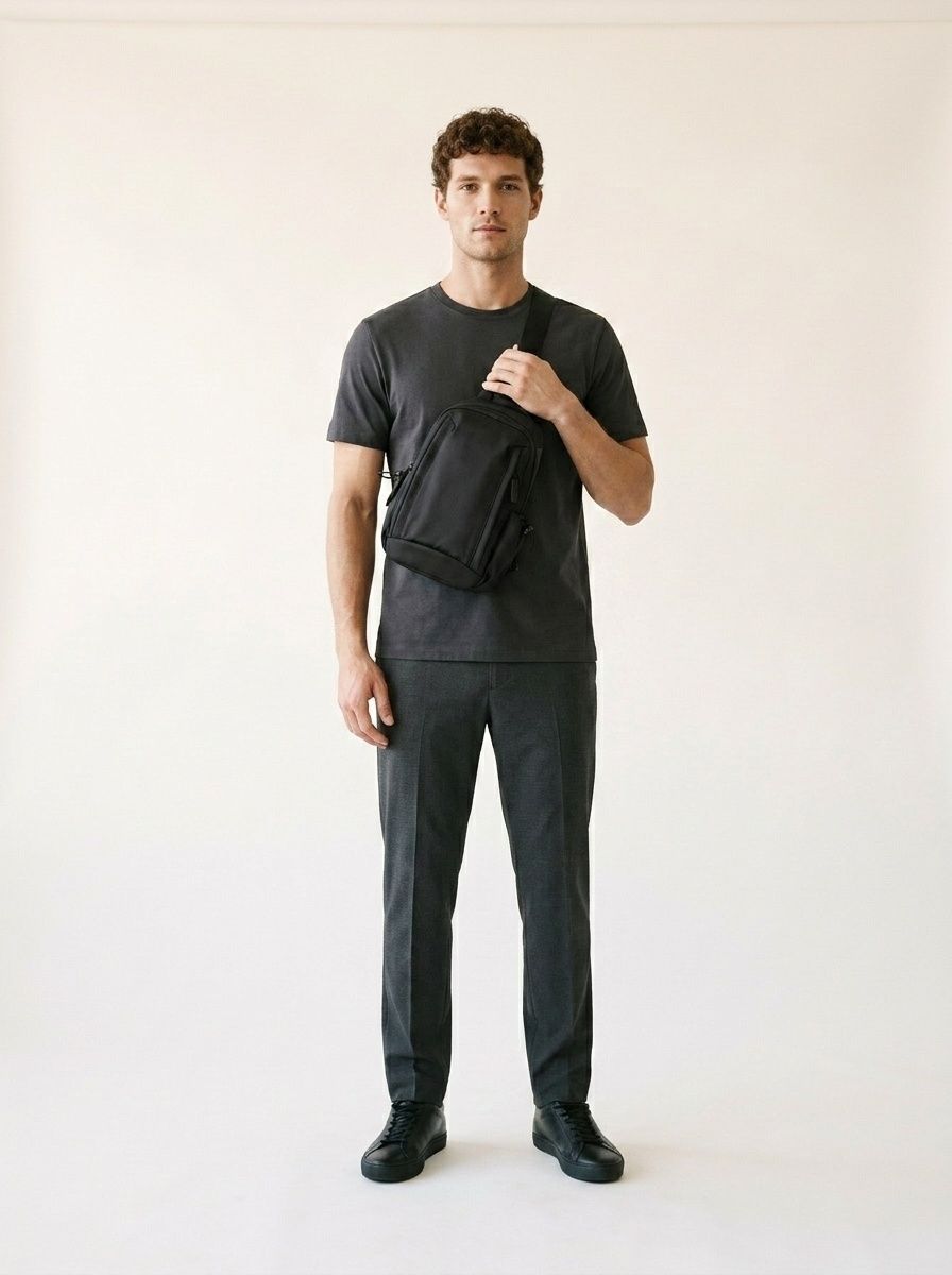 Sleek Black Sling Bag - Men's Crossbody Chest Pack