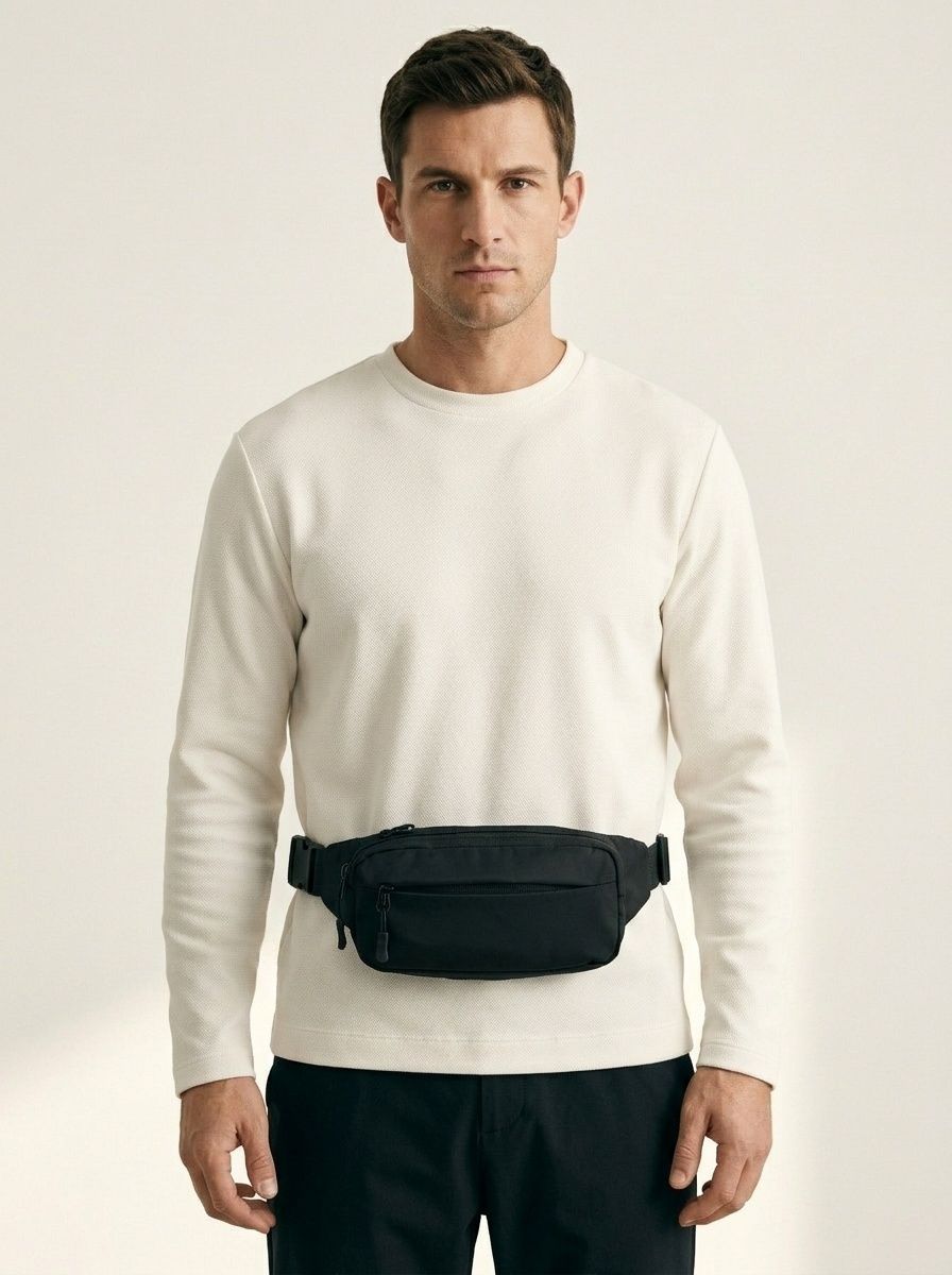 Sleek Black Fanny Pack - Adjustable Waist Bag