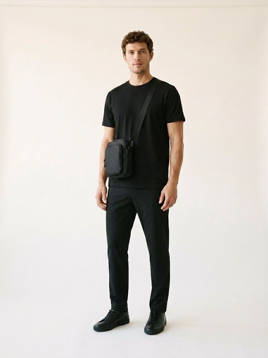 Men's Black Crossbody Bag - Compact Messenger Bag