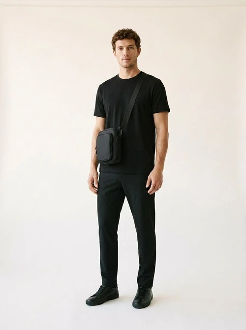 Men's Black Crossbody Bag - Compact Messenger Bag