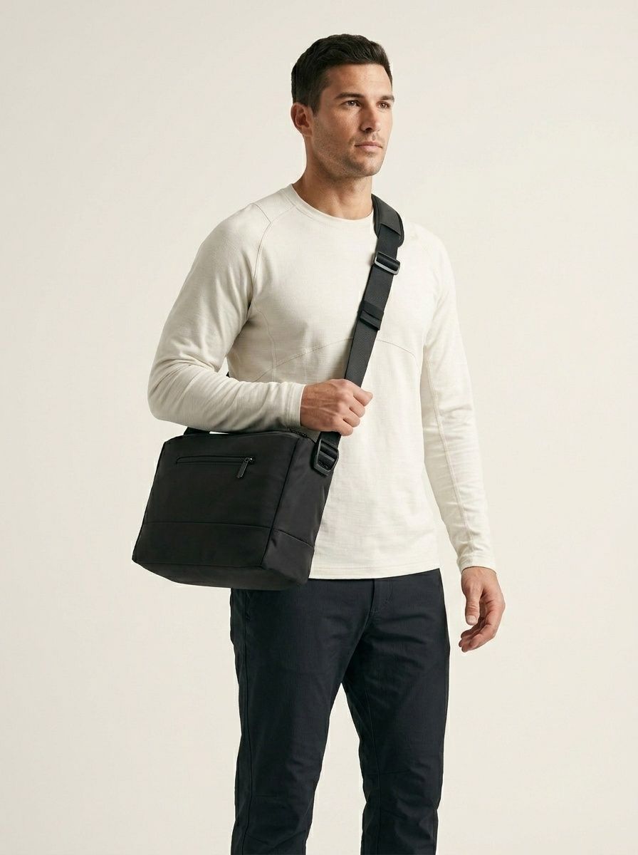 Men's Black Nylon Crossbody Bag with Chain Detail