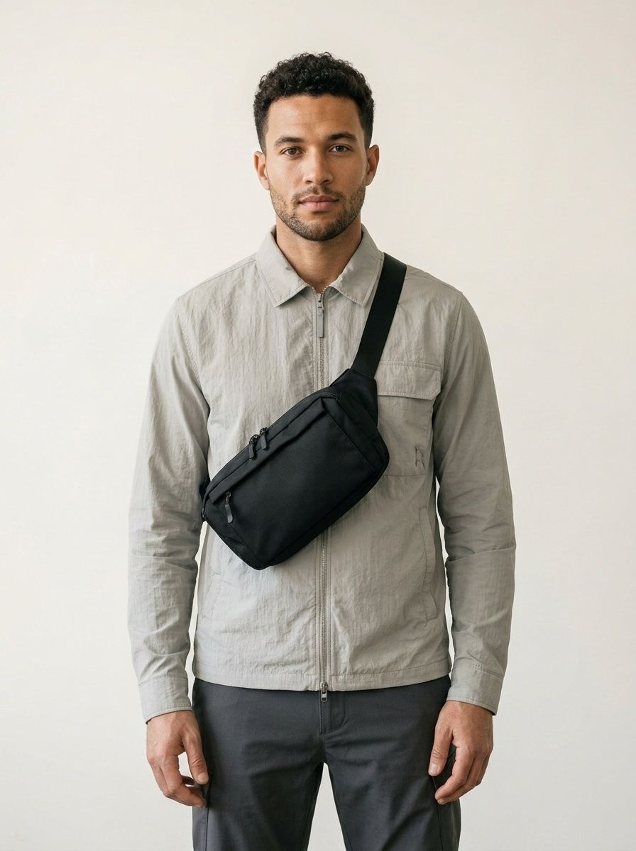 Sleek Black Crossbody Fanny Pack - Durable & Versatile
