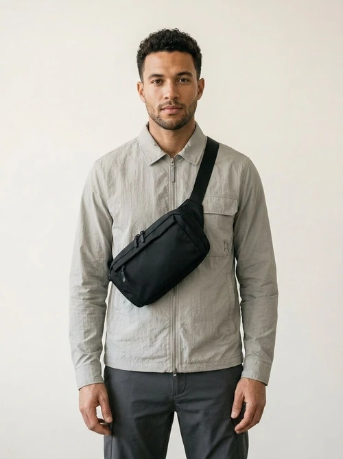 Sleek Black Crossbody Fanny Pack - Durable & Versatile