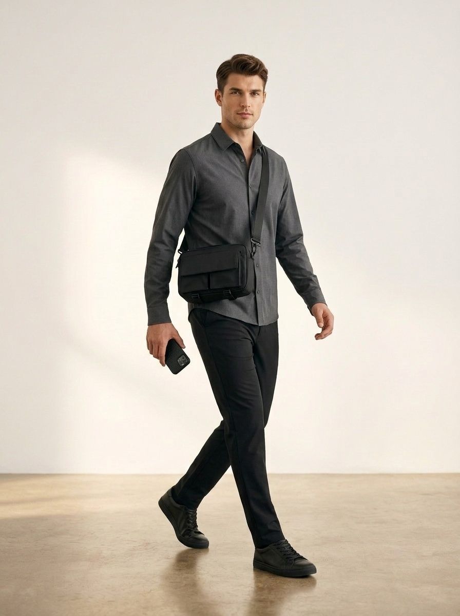 Men's Black Utility Crossbody Messenger Bag