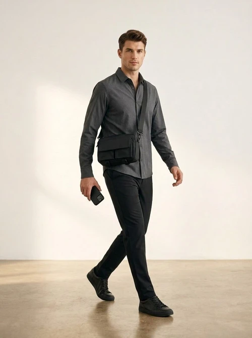 Men's Black Utility Crossbody Messenger Bag